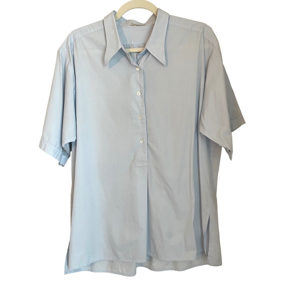 Dries Van Noten Womens Size L Blue Cotton Poplin Cuff Sleeve Popover Shirt